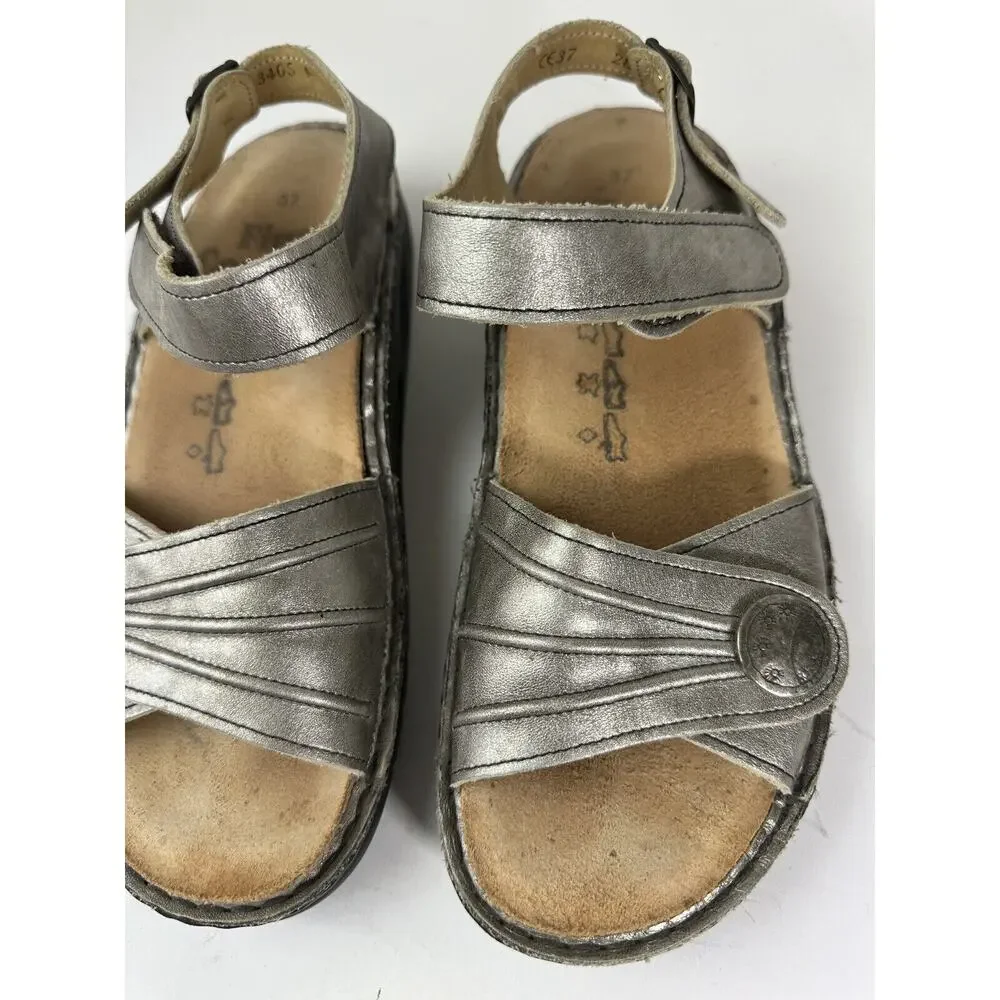 Finn Comfort Sausalito Silver Metallic Leather Slingback Sandals EU 37 US 6.5 7 - Picture 7 of 11